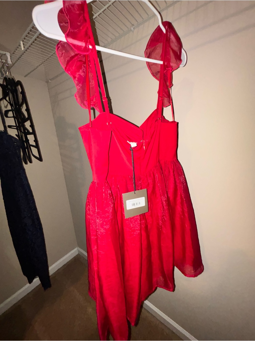Red Ruffle Strap Mini Dress - Picture 3 of 4